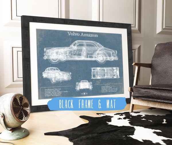 20" x 16" / Black Frame & Mat Cutler West Volvo Amazon Vintage Blueprint Auto Print