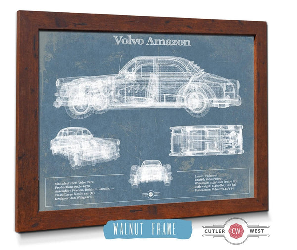 20" x 16" / Walnut Frame Cutler West Volvo Amazon Vintage Blueprint Auto Print