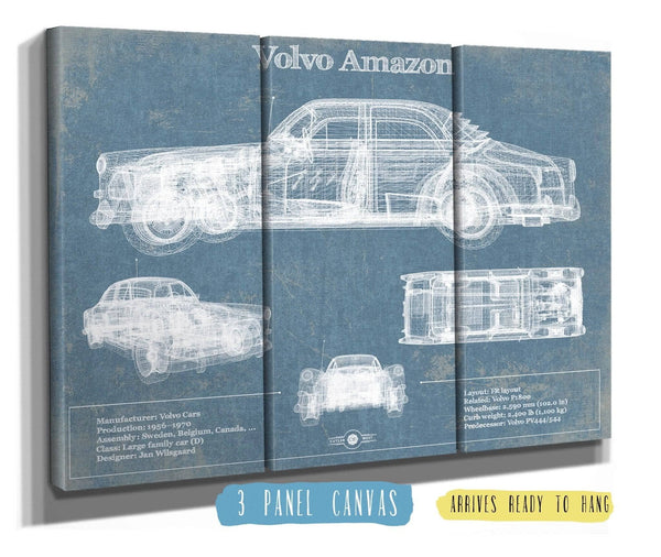 36" x 24" / 3 Panel Canvas Wrap Cutler West Volvo Amazon Vintage Blueprint Auto Print