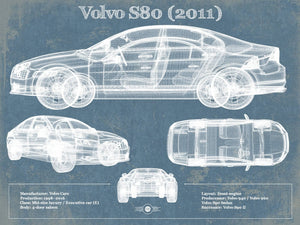 Cutler West Volvo S80 (2011) Vintage Blueprint Auto Print