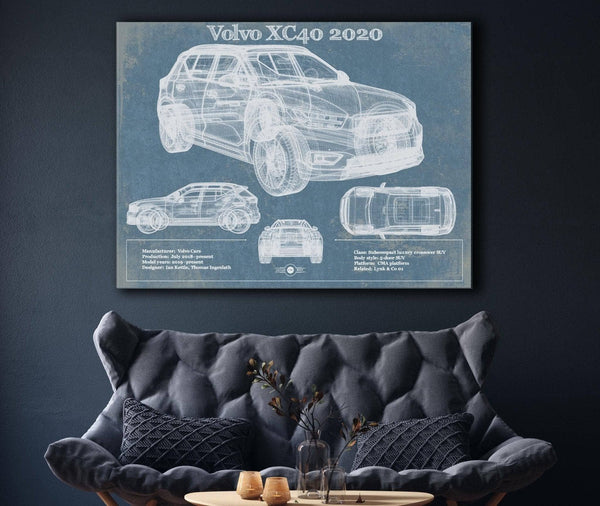 Cutler West Volvo XC40 SUV Vintage Blueprint Auto Print