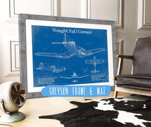 14" x 11" / Greyson Frame & Mat Cutler West Vought F4U Corsair Patent Blueprint Original Design Wall Art