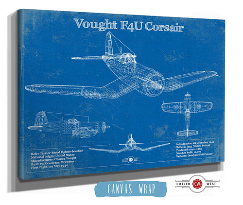 14" x 11" / Stretched Canvas Wrap Cutler West Vought F4U Corsair Patent Blueprint Original Design Wall Art