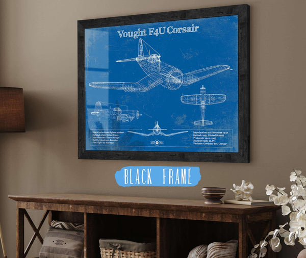 20" x 16" / Black Frame Cutler West Vought F4U Corsair Patent Blueprint Original Design Wall Art