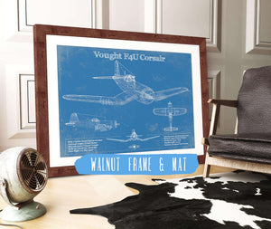 20" x 16" / Walnut Frame & Mat Cutler West Vought F4U Corsair Patent Blueprint Original Design Wall Art