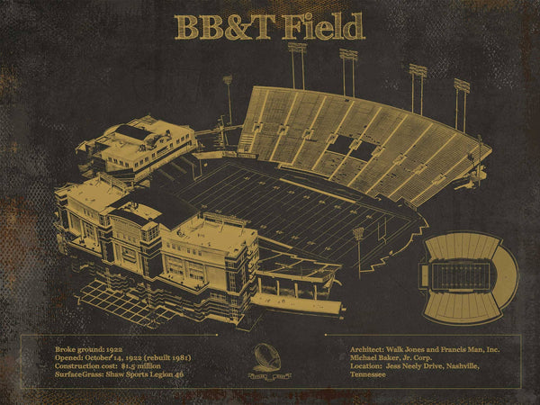 14" x 11" / Unframed Cutler West Wake Forest Football Art - BB&T Field (2007–2020) Vintage Wall Art