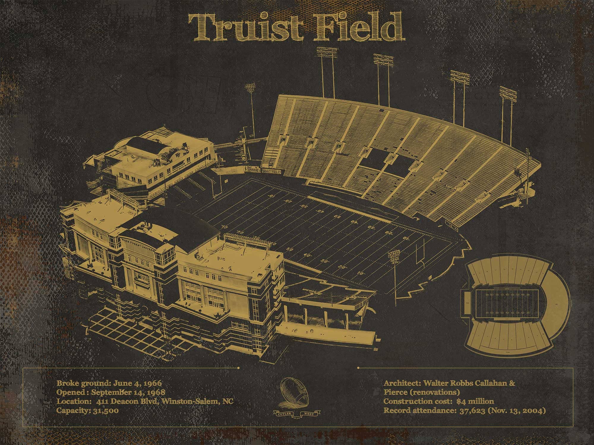 Cutler West College Football Collection 14" x 11" / Unframed Wake Forest Football Art - Truist Field Vintage Wall Art 9356298441-14"-x-11"7453