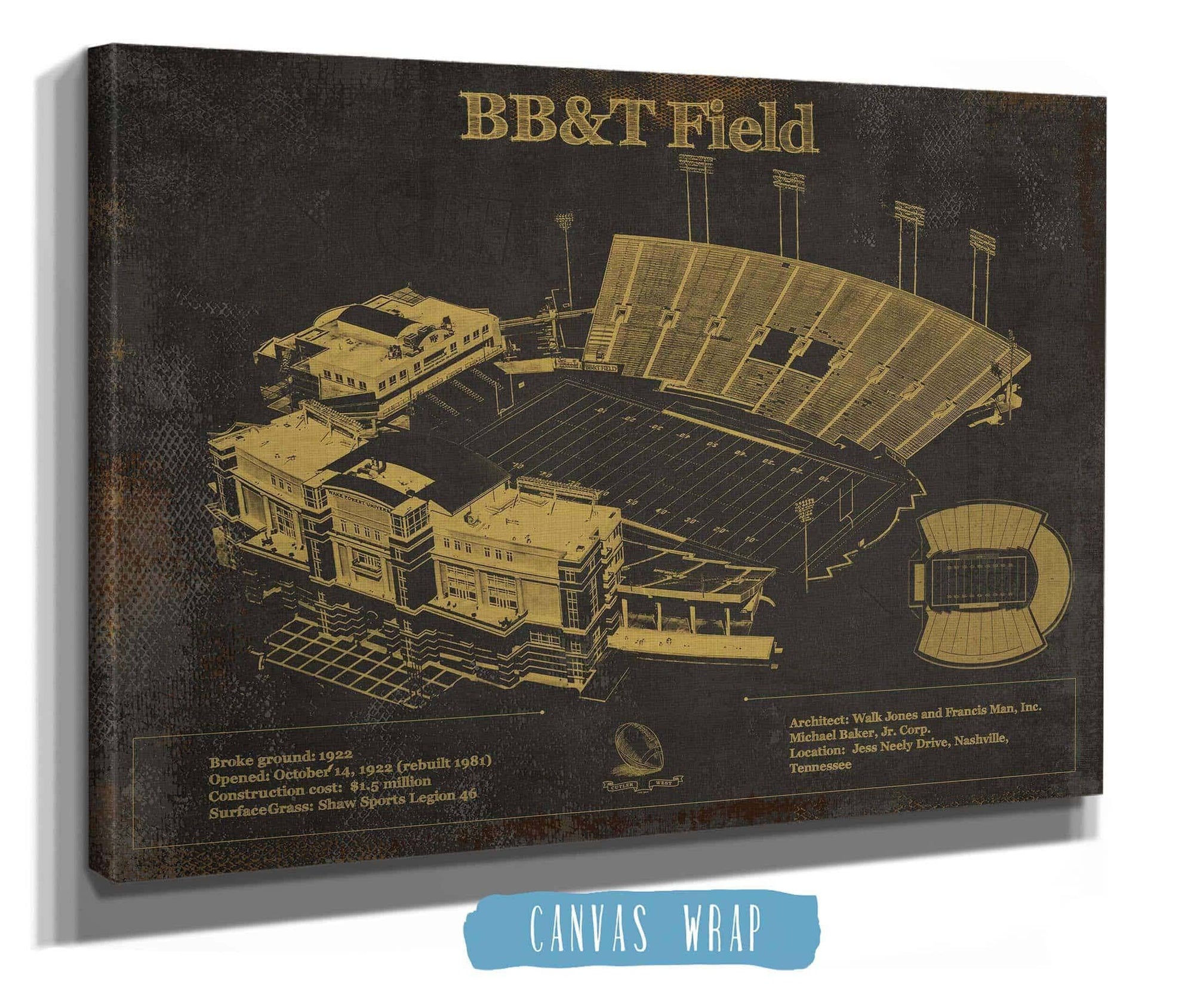 Cutler West College Football Collection Wake Forest Football Art - BB&T Field (2007–2020) Vintage Wall Art