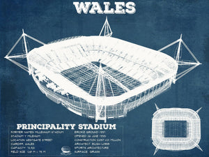 14" x 11" / Unframed Cutler West Wales Rugby - Vintage Millenium Principality Stadium Print