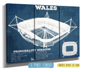 36" x 24" / 3 Panel Canvas Wrap Cutler West Wales Rugby - Vintage Millenium Principality Stadium Print