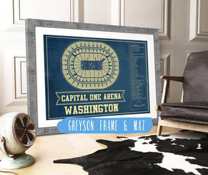 14" x 11" / Greyson Frame & Mat Cutler West Washington Capitals - Capital One Arena Seating Chart Vintage Art Print