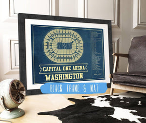 20" x 16" / Black Frame & Mat Cutler West Washington Capitals - Capital One Arena Seating Chart Vintage Art Print