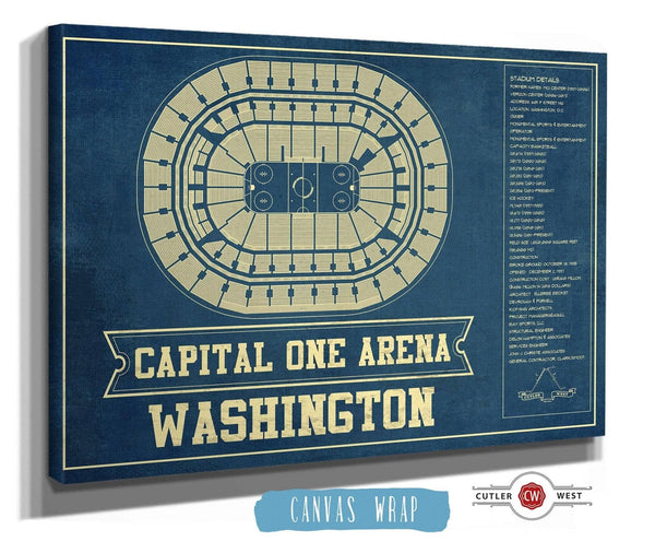 36" x 24" / 3 Panel Canvas Wrap Cutler West Washington Capitals - Capital One Arena Seating Chart Vintage Art Print