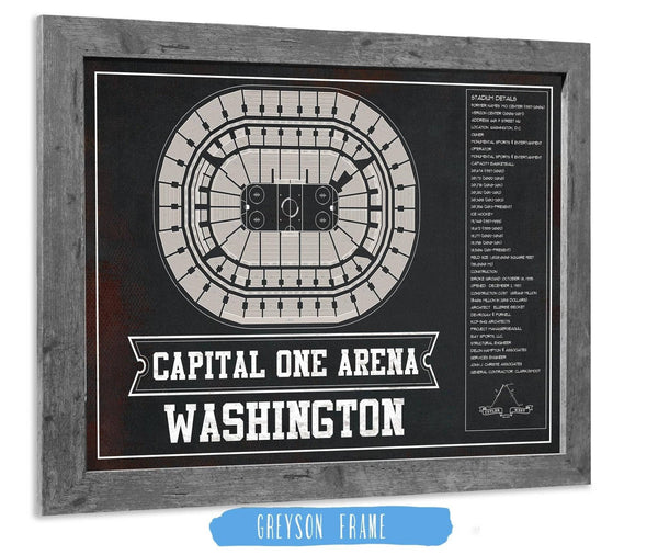 14" x 11" / Greyson Frame Cutler West Washington Capitals Team color - Capital One Arena Seating Chart Vintage Art Print