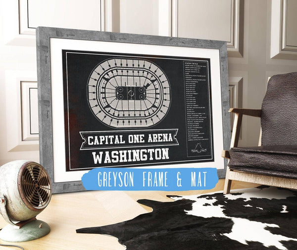 14" x 11" / Greyson Frame & Mat Cutler West Washington Capitals Team color - Capital One Arena Seating Chart Vintage Art Print