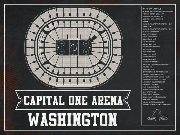 14" x 11" / Unframed Cutler West Washington Capitals Team color - Capital One Arena Seating Chart Vintage Art Print