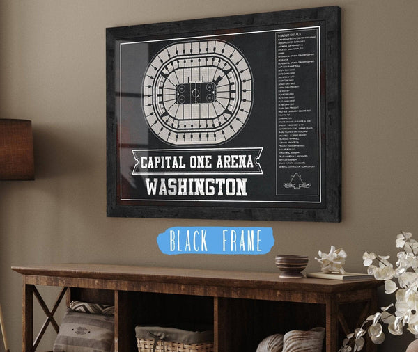 20" x 16" / Black Frame Cutler West Washington Capitals Team color - Capital One Arena Seating Chart Vintage Art Print