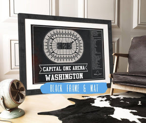 20" x 16" / Black Frame & Mat Cutler West Washington Capitals Team color - Capital One Arena Seating Chart Vintage Art Print