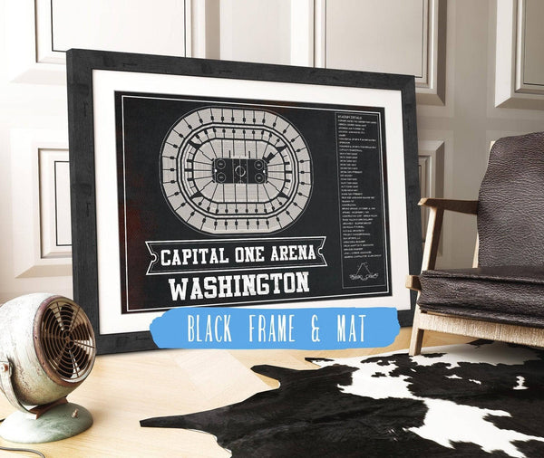 20" x 16" / Black Frame & Mat Cutler West Washington Capitals Team color - Capital One Arena Seating Chart Vintage Art Print