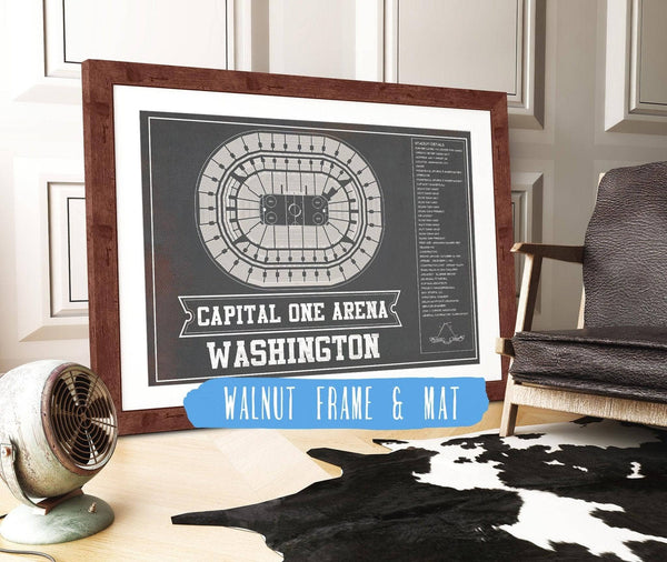 20" x 16" / Walnut Frame & Mat Cutler West Washington Capitals Team color - Capital One Arena Seating Chart Vintage Art Print