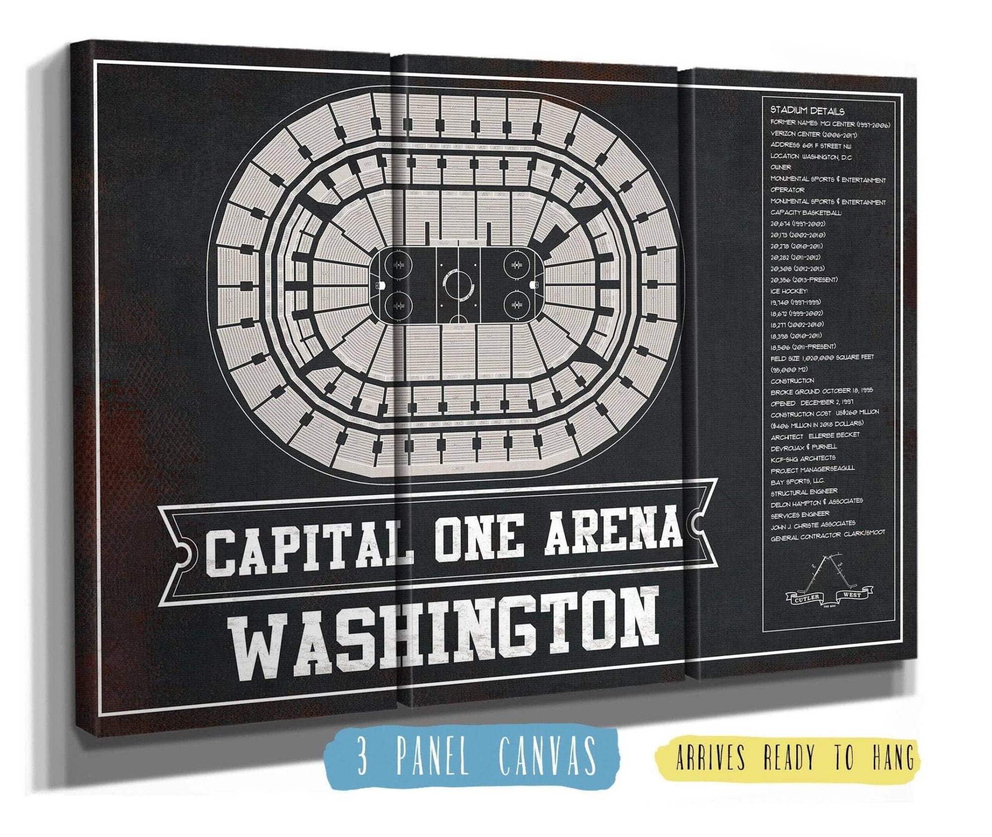 Cutler West 48" x 32" / 3 Panel Canvas Wrap Washington Capitals Team color - Capital One Arena Seating Chart Vintage Art Print 673825643-TEAM-48"-x-32"81826