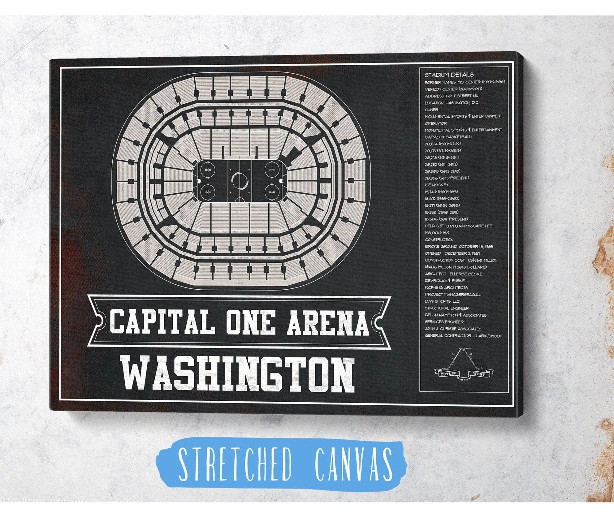 Cutler West Washington Capitals Team color - Capital One Arena Seating Chart Vintage Art Print