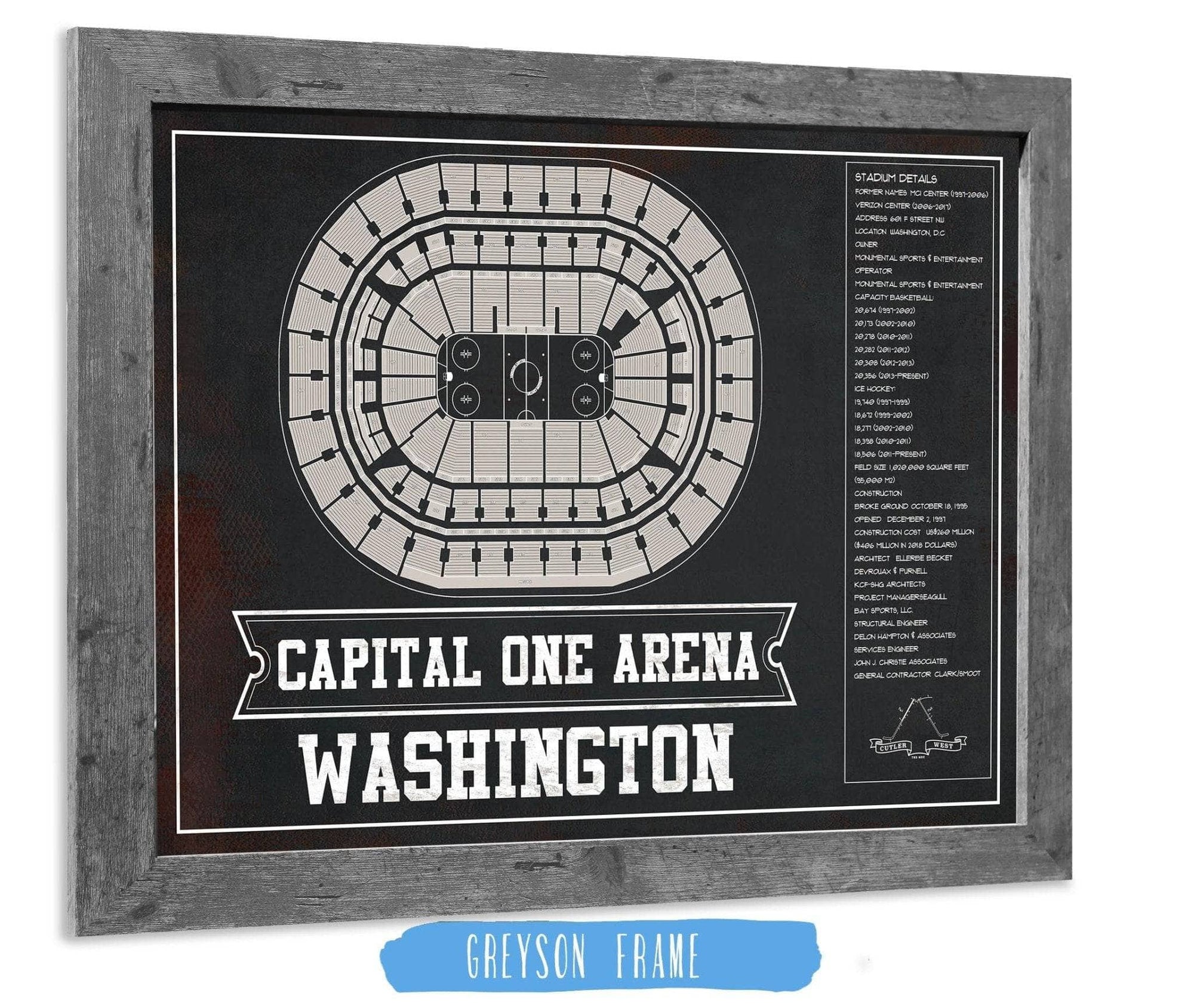 Cutler West 14" x 11" / Greyson Frame Washington Capitals Team color - Capital One Arena Seating Chart Vintage Art Print 673825643-TEAM-14"-x-11"81783
