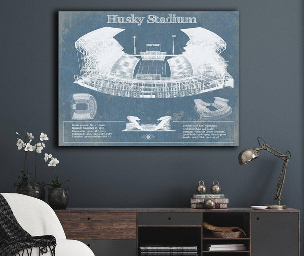 Cutler West Washington Huskies Art Blue Version - Husky Stadium Vintage Stadium Blueprint Art Print