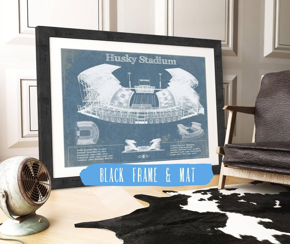 14" x 11" / Stretched Canvas Wrap Cutler West Washington Huskies Art Blue Version - Husky Stadium Vintage Stadium Blueprint Art Print