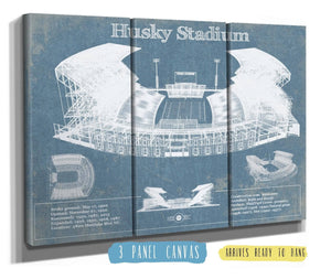 36" x 24" / 3 Panel Canvas Wrap Cutler West Washington Huskies Art Blue Version - Husky Stadium Vintage Stadium Blueprint Art Print