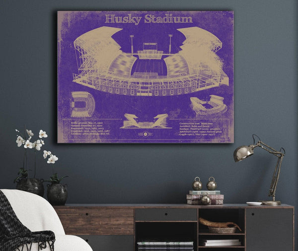 Cutler West Washington Huskies Art - Husky Stadium Vintage Stadium Blueprint Art Print