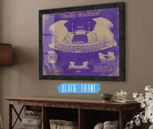 20" x 16" / Black Frame Cutler West Washington Huskies Art - Husky Stadium Vintage Stadium Blueprint Art Print