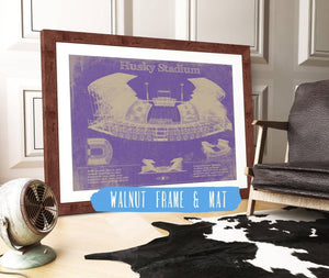 20" x 16" / Walnut Frame & Mat Cutler West Washington Huskies Art - Husky Stadium Vintage Stadium Blueprint Art Print