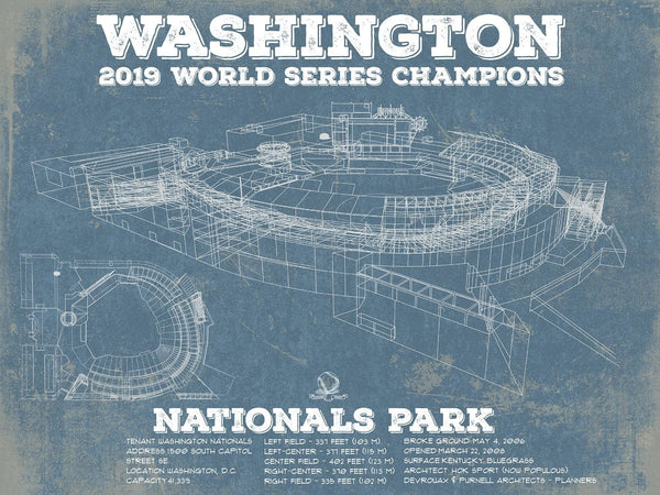 14" x 11" / Unframed Cutler West Washington Nationals - National Park Vintage Stadium Blue Print