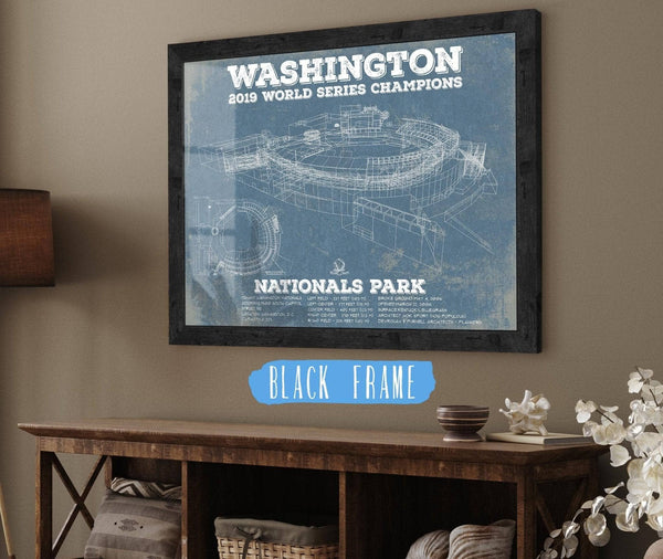 20" x 16" / Black Frame Cutler West Washington Nationals - National Park Vintage Stadium Blue Print