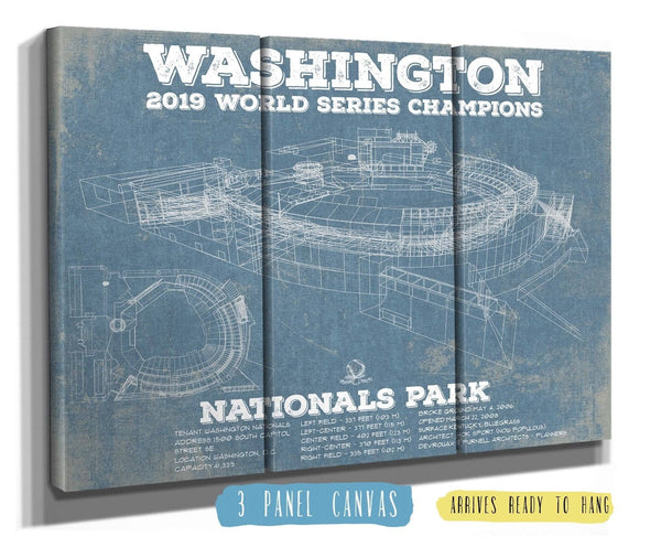 48" x 36" / 3 Panel Canvas Wrap Cutler West Washington Nationals - National Park Vintage Stadium Blue Print