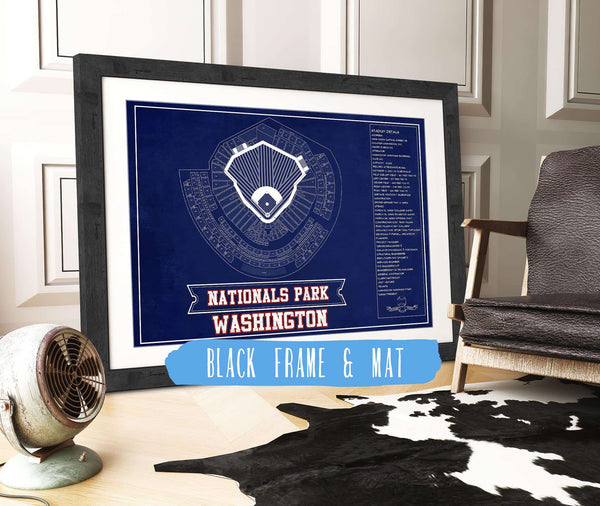 20" x 16" / Black Frame & Mat Cutler West Washington Nationals - National Park Vintage Stadium Team Color Print