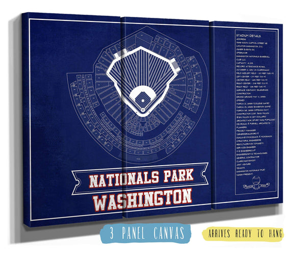 36" x 24" / 3 Panel Canvas Wrap Cutler West Washington Nationals - National Park Vintage Stadium Team Color Print