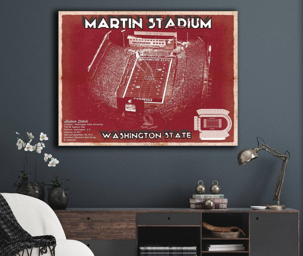 Cutler West Washington State Cougars Martin Stadium Team Color Vintage Art Print