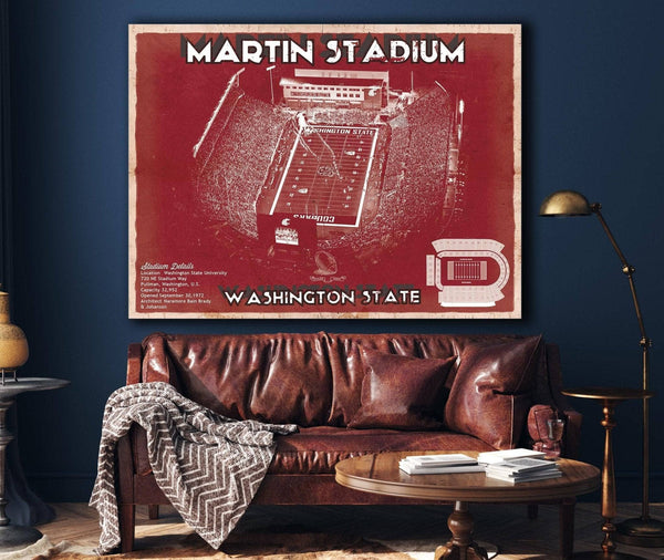 Cutler West Washington State Cougars Martin Stadium Team Color Vintage Art Print