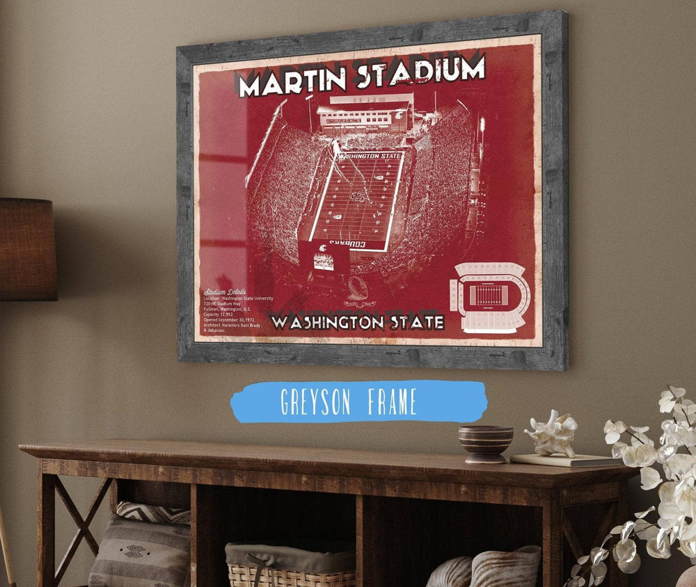 14" x 11" / Stretched Canvas Wrap Cutler West Washington State Cougars Martin Stadium Team Color Vintage Art Print