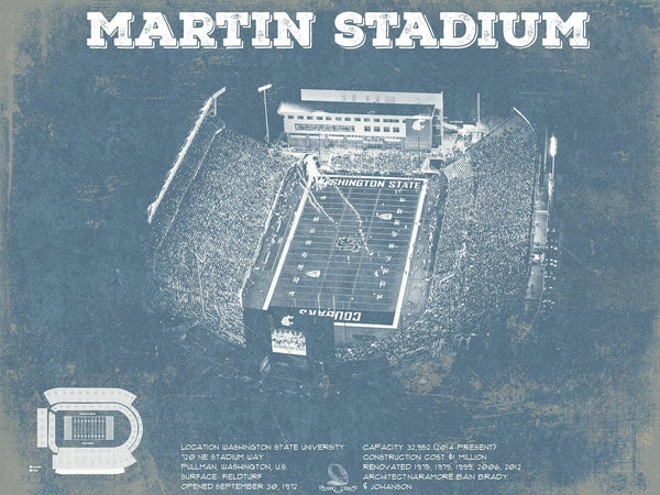 14" x 11" / Unframed Cutler West Washington State Cougars Martin Stadium Vintage Art Print