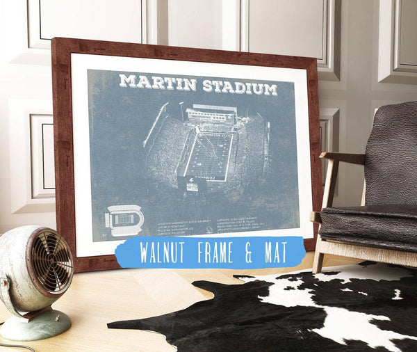 20" x 16" / Walnut Frame & Mat Cutler West Washington State Cougars Martin Stadium Vintage Art Print