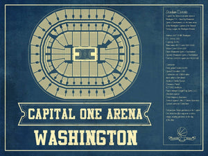 14" x 11" / Unframed Cutler West Washington Wizards - Capital One Arena Vintage Basketball Blueprint NBA Print