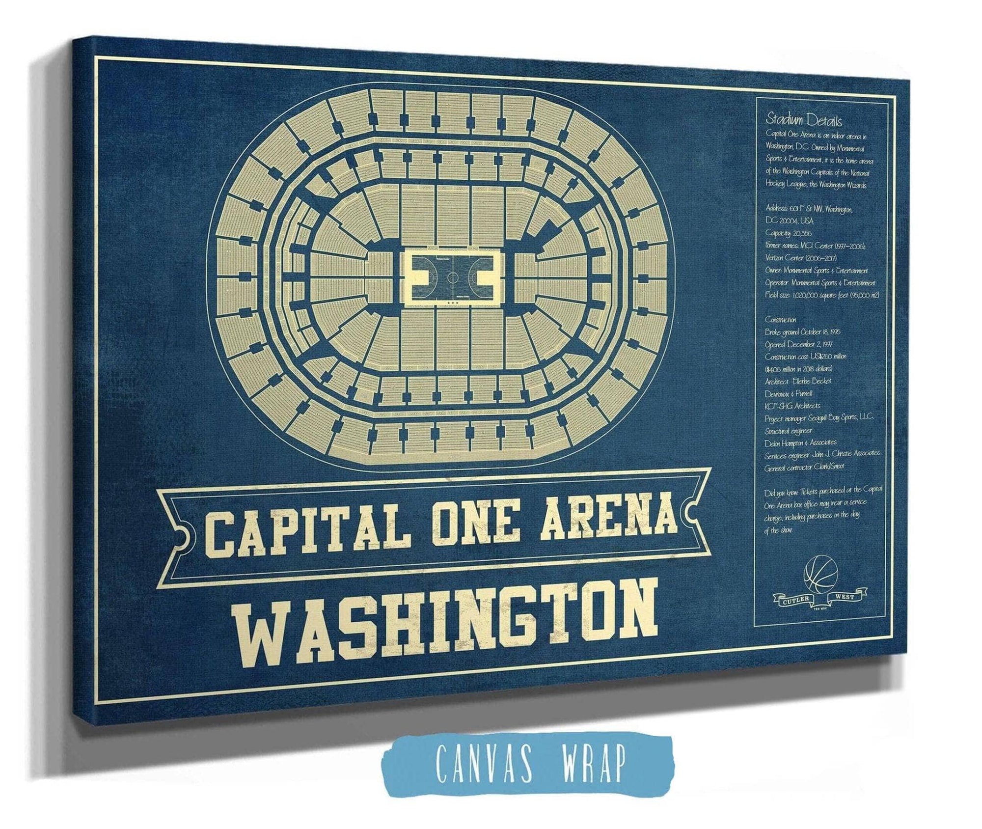 Cutler West Basketball Collection Washington Wizards - Capital One Arena Vintage Basketball Blueprint NBA Print
