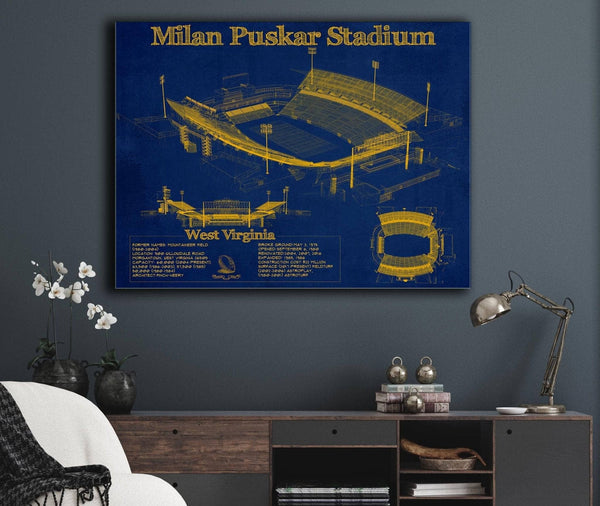 Cutler West West Virginia Mountaineers Team Color - Mountaineer Field at Milan Puskar Stadium Blueprint