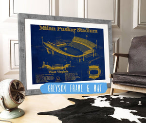 14" x 11" / Greyson Frame & Mat Cutler West West Virginia Mountaineers Team Color - Mountaineer Field at Milan Puskar Stadium Blueprint