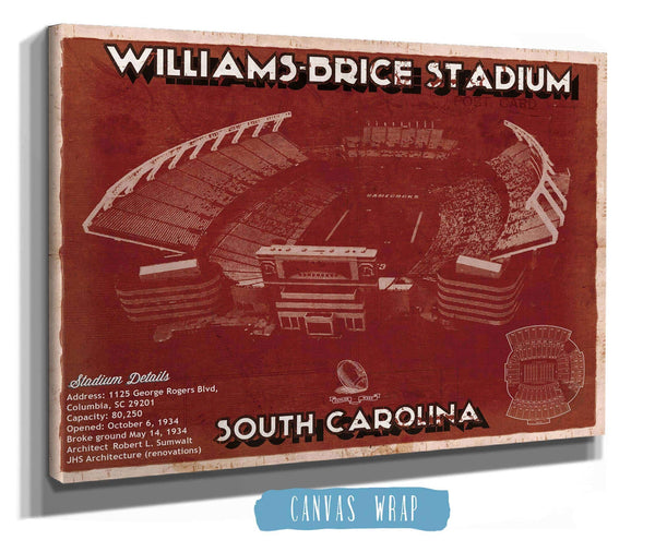 Cutler West Williams-Brice Stadium Art - South Carolina Gamecocks Vintage Blueprint Art Chart