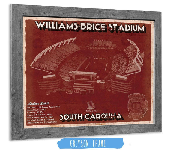 Cutler West Williams-Brice Stadium Art - South Carolina Gamecocks Vintage Blueprint Art Chart