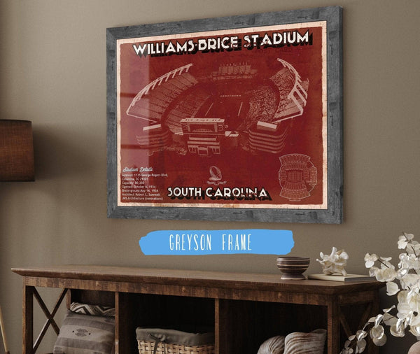 14" x 11" / Greyson Frame Cutler West Williams-Brice Stadium Art - South Carolina Gamecocks Vintage Blueprint Art Chart